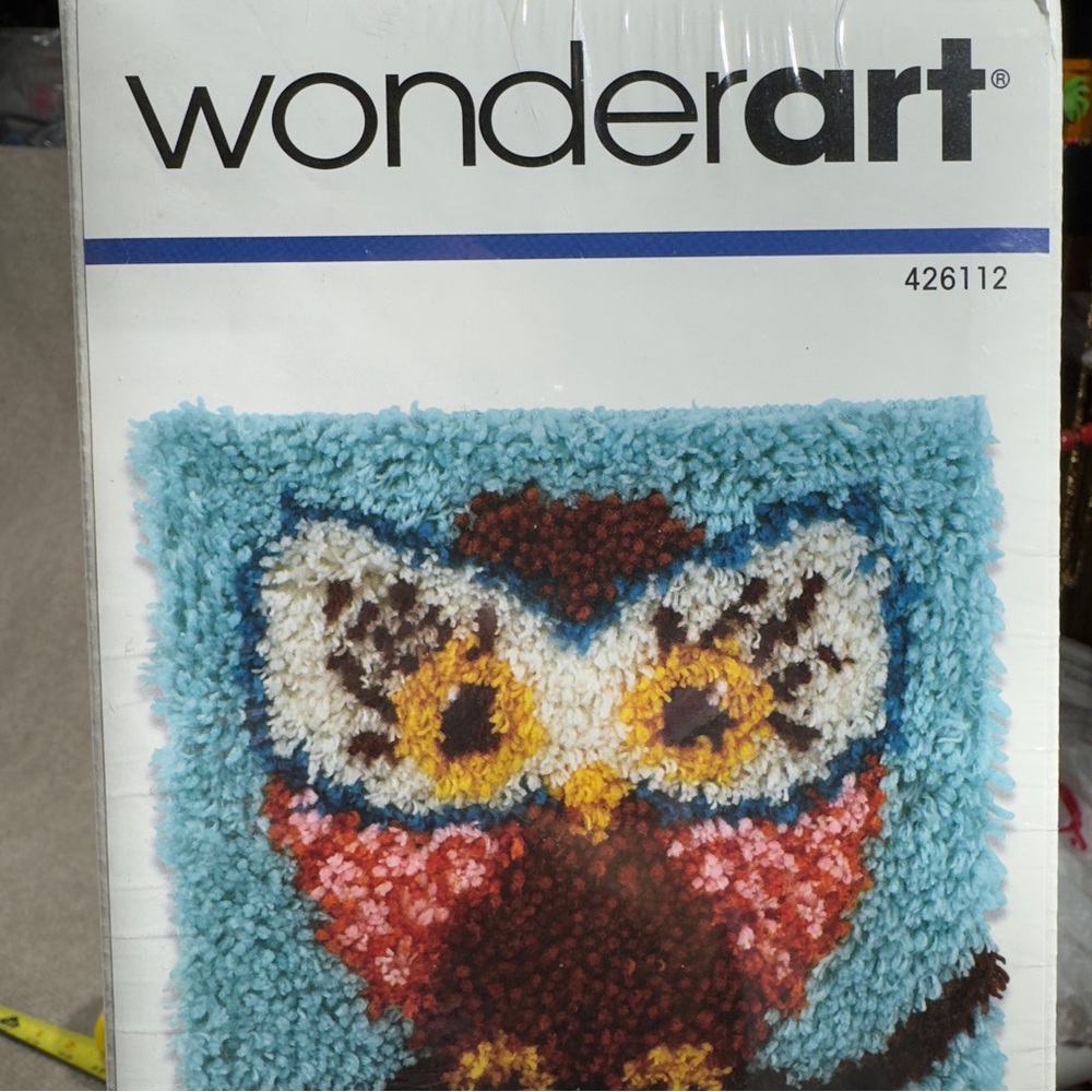 Vintage Cottage Wonderart Owl Latch Hook Kit 12x12 Wall Art MCM Cabin New 2013